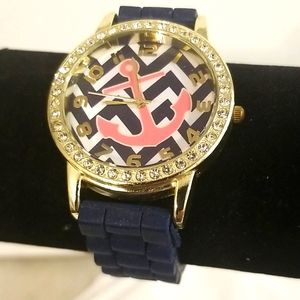 DELTA GAMMA Anchor Gold Rhinestone Bling Watch